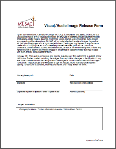 A screenshot of the photo release form