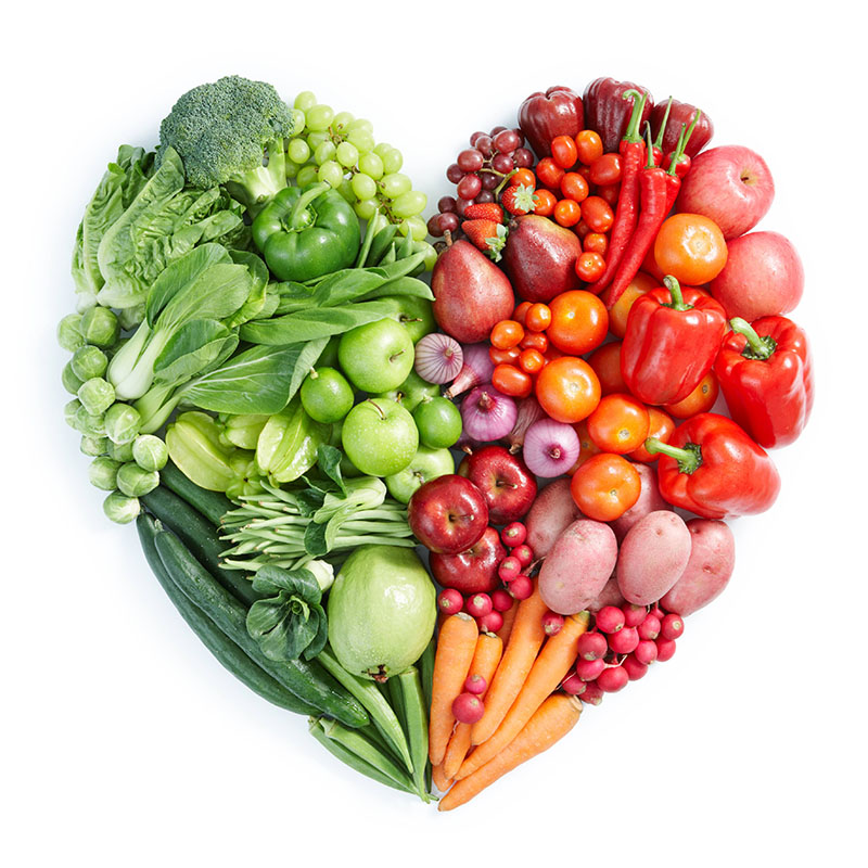 Heart shape made of vegtables and fruits